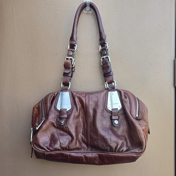 B. Makowsky Brown Leather Hobo Snake Animal Skin Shoulder Bag - Picture 9 of 16